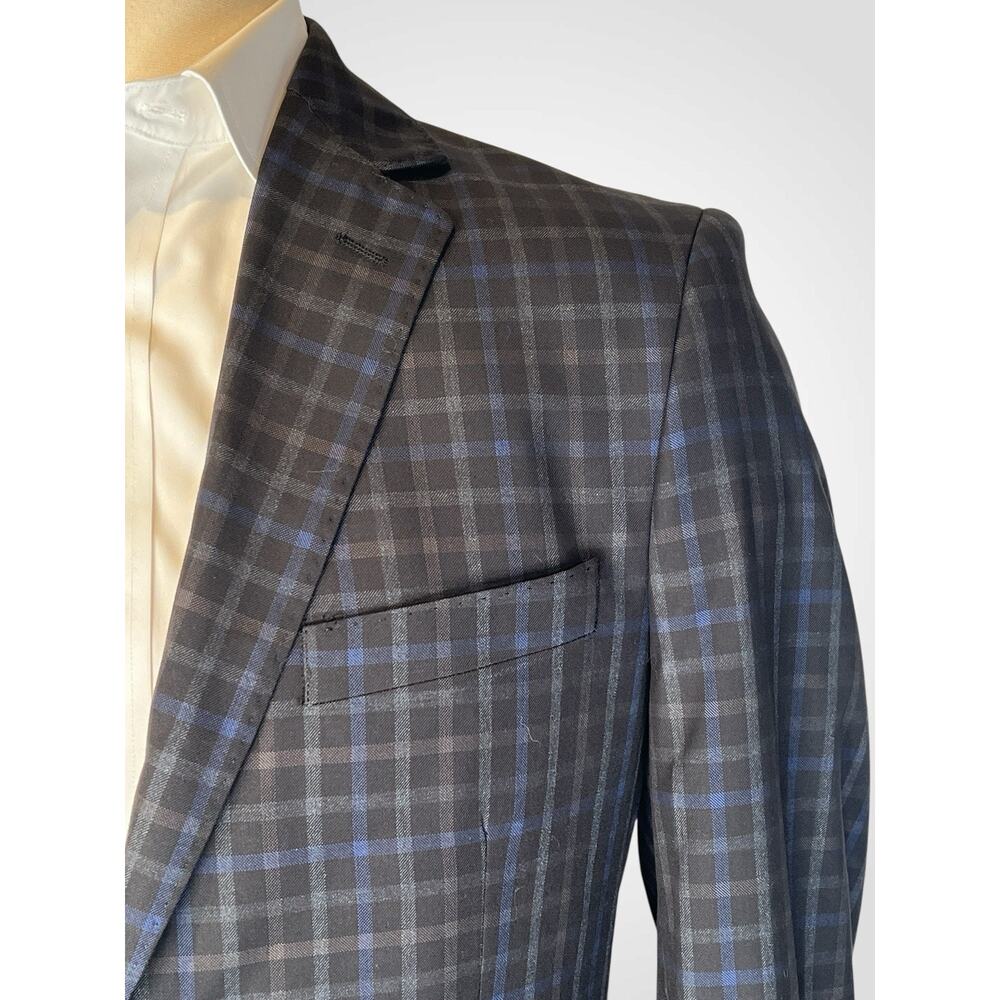 Antonio Cardinni 40L Blazer Wool Silk Blend Gray Blue Plaid - Picture 6 of 14